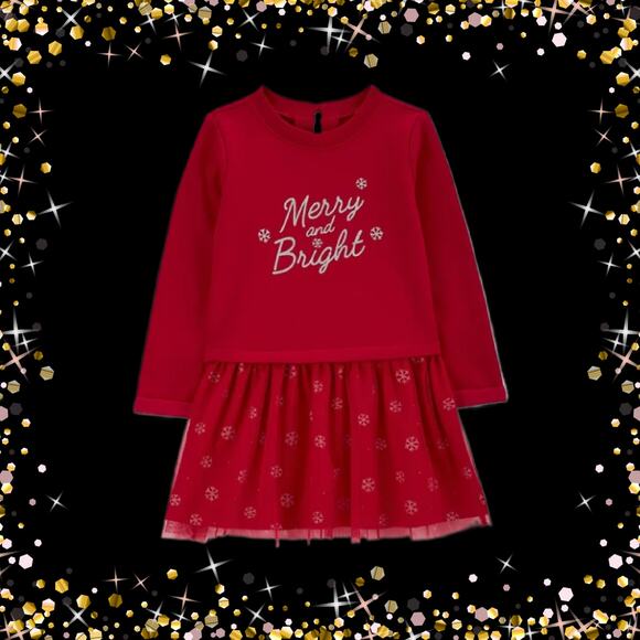 Toddler 2t Holiday Tutu Dress with Sparkly Silver Merry and Bright Graphics - Picture 1 of 11
